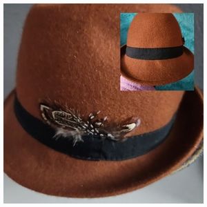 Charlotte Russe Fedora Hat Cap brown/cognac Feather Wool Adult One Size
